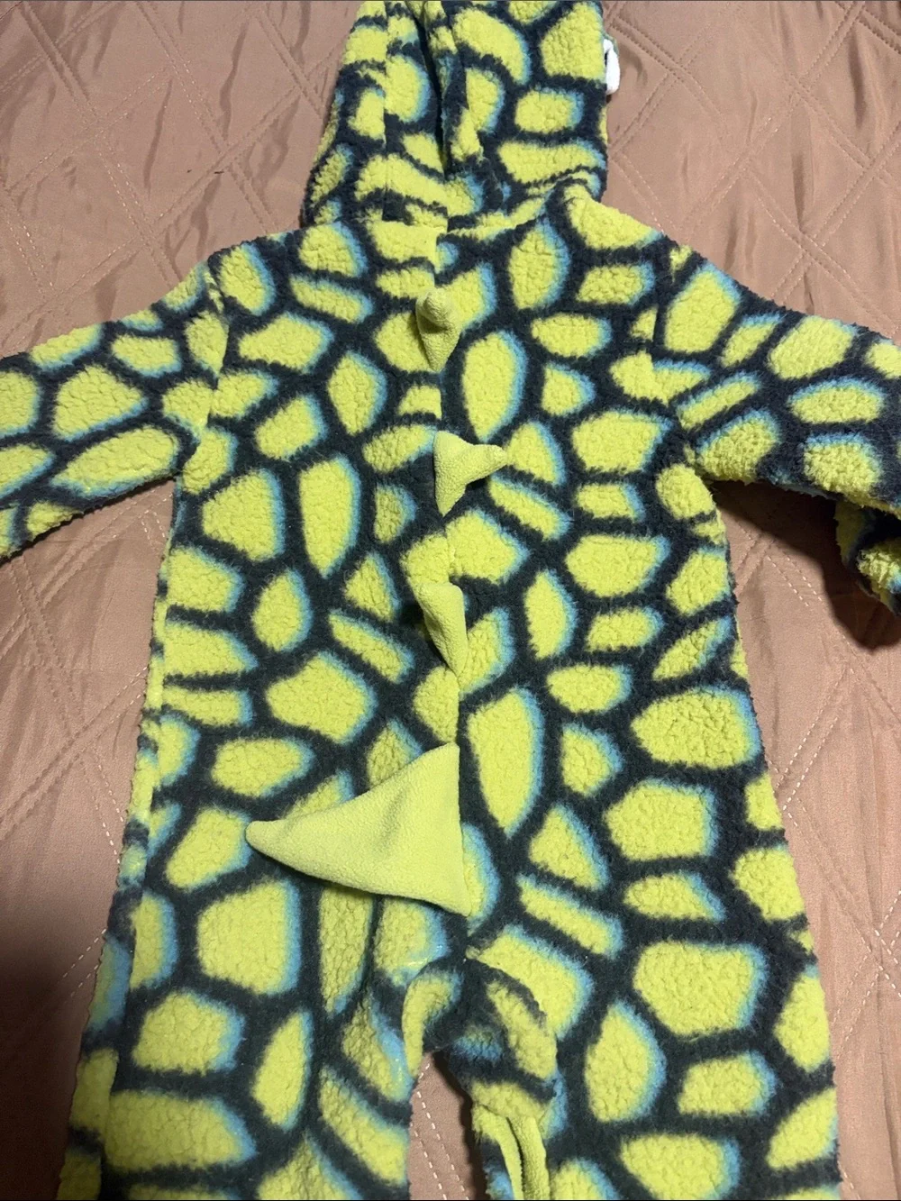 Kids Green Dino Fleece One-Piece Hooded Jumpsuit